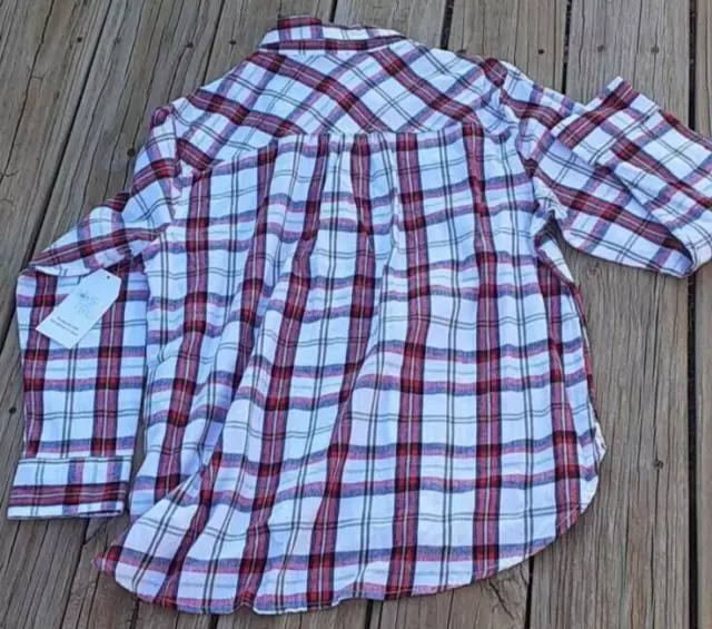 TIME & TRU Womens Button Up Flannel Shirt Red White Plaid Size Large 12 ...