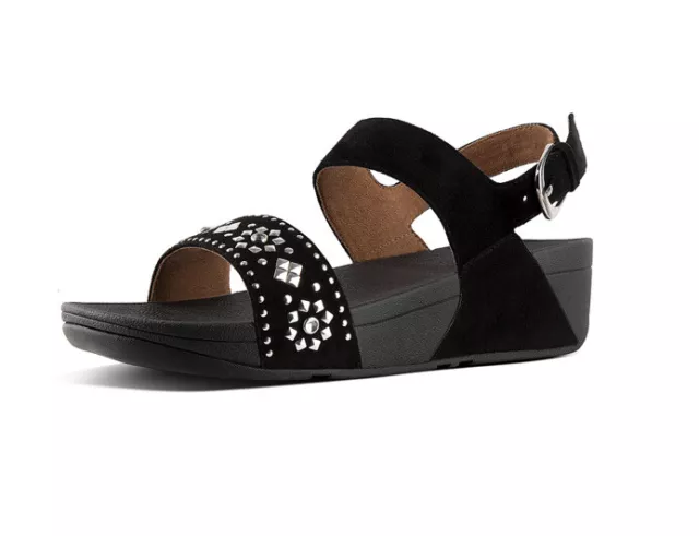 Fitflop Women's Size 10 Sandals Lulu Aztek Stud Backstrap Black Suede K49-001