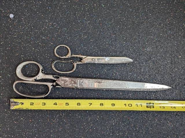 Vintage Large Tailors Shears Scissors Fabric Cutters 14" Heavy Duty & Jason 7"