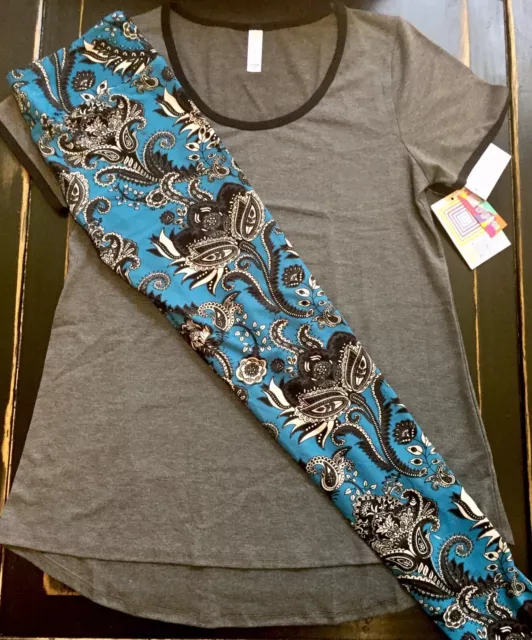 NEW LuLaRoe Outfit XS GRAY Classic T Top & OS CP TEAL PAISLEY Leggings UNICORN