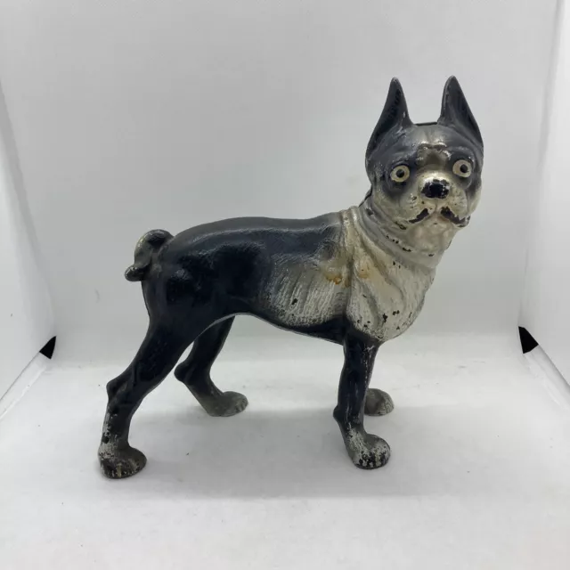 Vintage Antique Cast Iron Boston Terrier Bull Dog Door Stop Right Facing