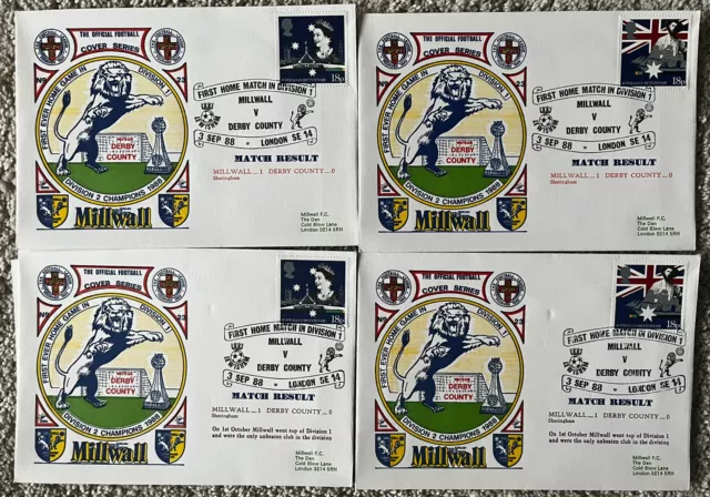 Millwall v Derby County 3rd September 1988 Dawn First Day Cover Set Of 4