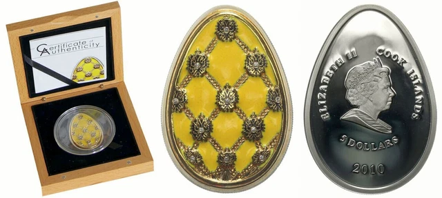 Cook Islands 5 dollars Imperial Faberge in Cloisonne Yellow Egg silver coin 2010