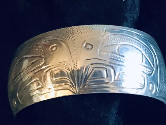 Northwest Coast Thomas Adams Haida Silver Eagle Wide Cuff Bracelet First Nation