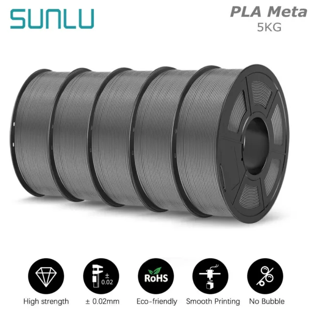 5x SUNLU PLA Meta Grey 3D Printer Filament 1.75mm 1KG/Spool  High-Speed Printing