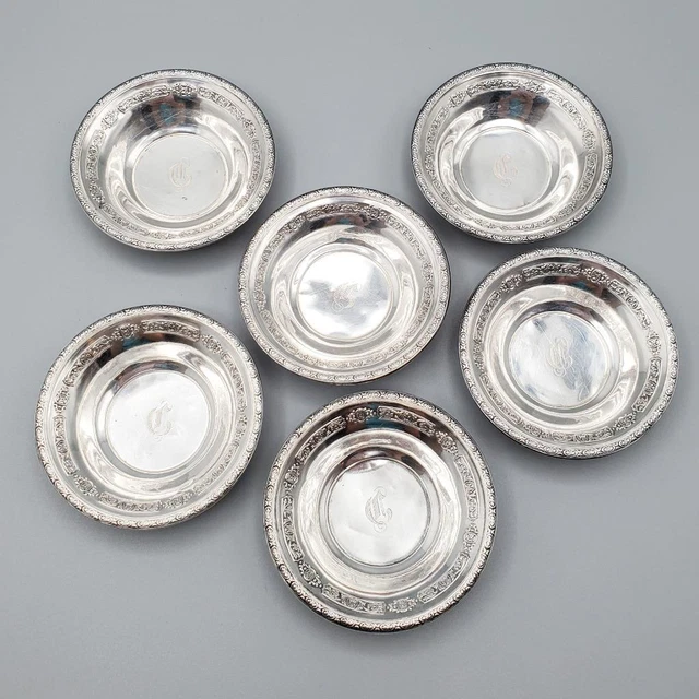 Watson Sterling 6 Individual Salt Cellars Tiny Bowls Mono C 2 5/8”