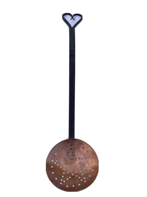 Antique Iron & Copper Primitive Forged Strainer Star Holes and Heart spoon