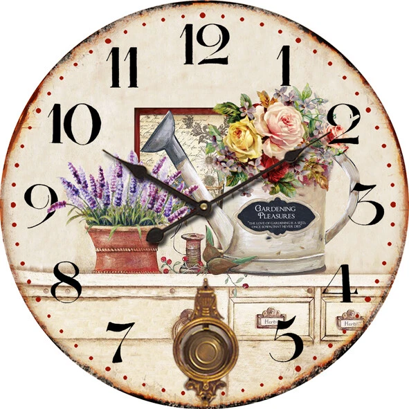 OROLOGIO SHABBY CHIC da parete con pendulo con fiori e piante grande per  muro EUR 65,00 - PicClick IT