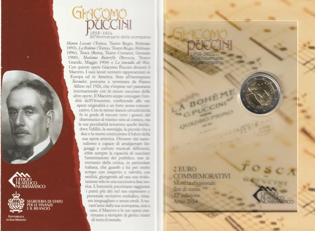 2 Euro Gedenkmünze San Marino 2014, ST,  Giacomo Puccini