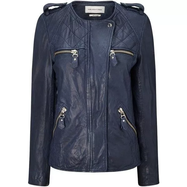 Isabel Marant Etoile Kady Blue Quilted Lambskin Jacket Moto Biker FR 36 US 4