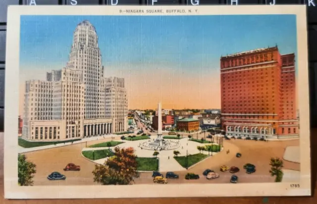 1930s Postcard Buffalo New York NY Niagara Square Downtown Street Scene