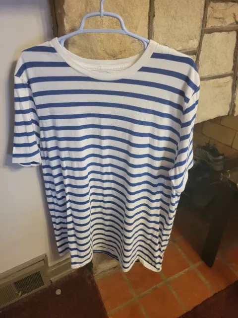 Old Navy Navy Blue/White Stripe Short Sleeve T-Shirt-XLT
