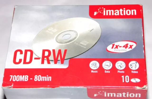 BOX of 10 x IMATION CD-RW CD-R 700MB CD's 80 MINUTES BRAND NEW AND BOXED SEALED.