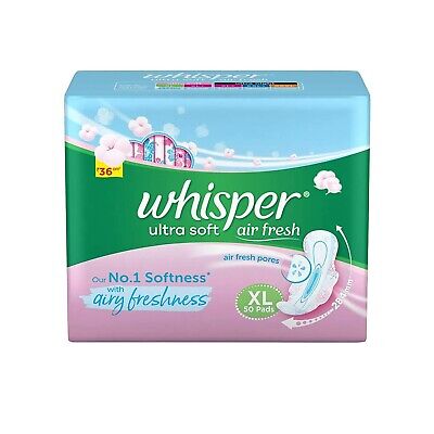 Almohadillas sanitarias ultra suaves para mujer Whisper, paquete grande de 50 servilletas X
