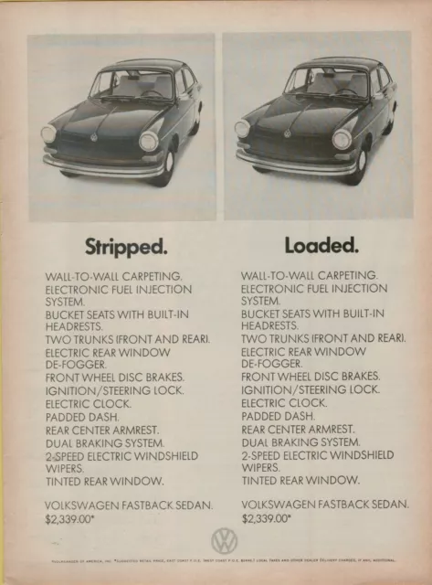 1969 VOLKSWAGEN VW Fastback Sedan Stripped Loaded Same Price Vintage ...