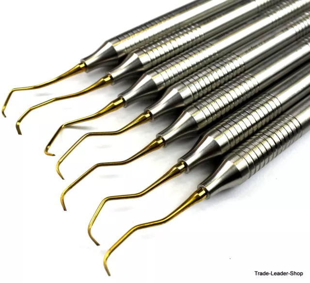 7X Curetas de Gracey Dental Cirugía Curettes Gold Sondas Natra Germany