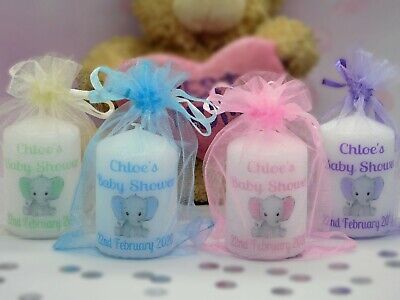 Personalised Baby Shower Favour Candle Cute Elephant 6cm x 4cm Sets 10, 15