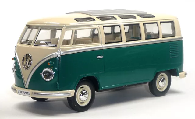 VW Bus Bulli T1 (Samba) 1:24 grün Modellauto ca. 17,5cm KINSMART Neuware!