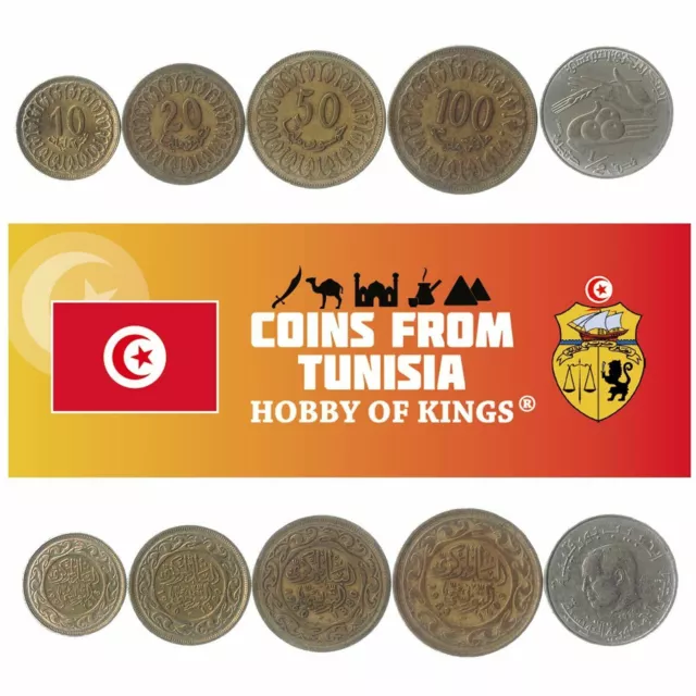 5 Different Tunisian Coins Collectible From North Africa Coins Foreign Currency