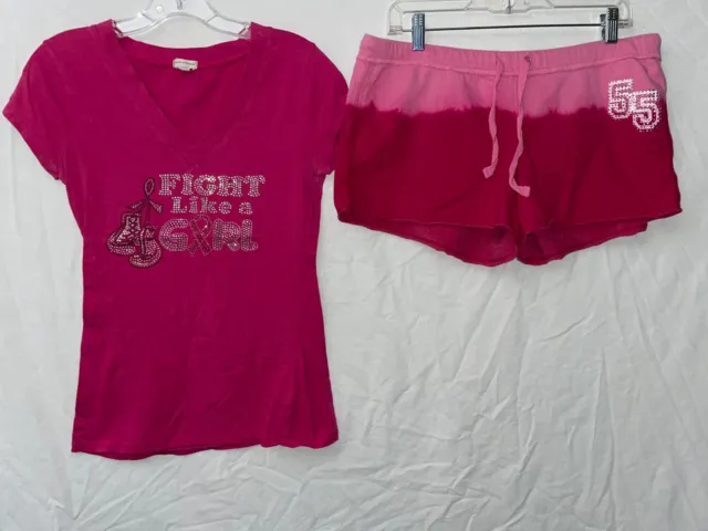 Nobo Lounge Casual Shorts Tie Dye & Fight Like A Girl T Shirt Size m/l