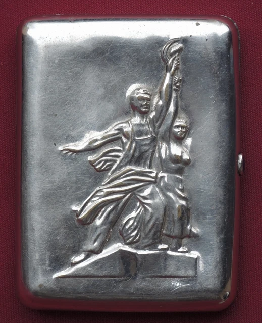 Vecchio Ottone Portasigarette Lavoratore Kolkhoznitsa Con Falce Martello Urss