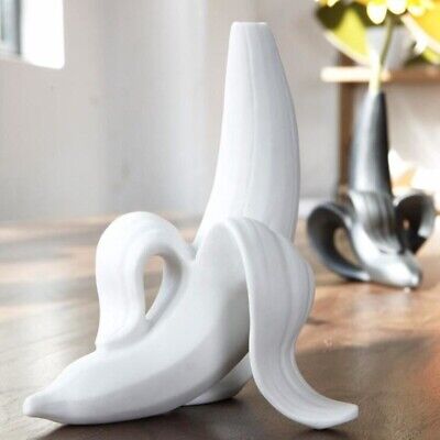 Ceramic Banana Flower Vase Sculpture Figurine Tabletop Home Office Decoration S