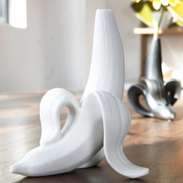 Ceramic Banana Flower Vase Sculpture Figurine Tabletop Home Office Decoration