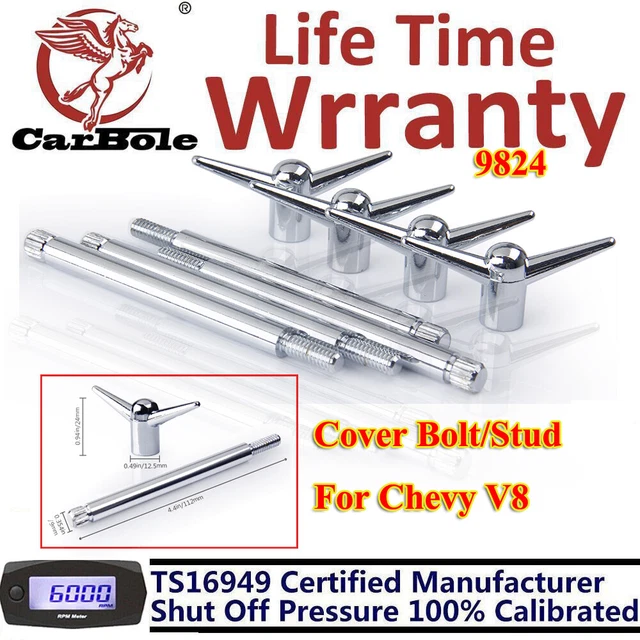 4PC 9824 CHROME Valve Cover Hold TBar Down Wing Bolts 1/4"20 For