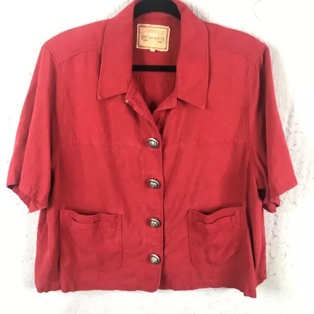 Double D Ranch Jacket Womens Extra Large Red 100% Linen Western Conchos Rodeo