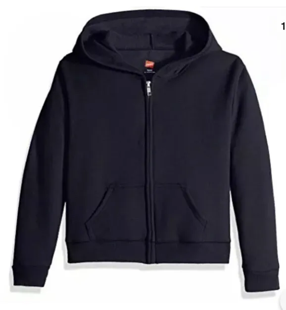 Hanes Girls'  Boy’s ComfortSoft Ecosmart Full-Zip Fleece Hoodie, Navy, Size L