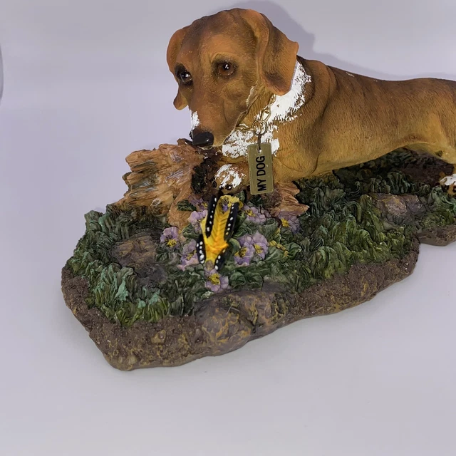 Dachshund Weiner Dog Figurine Statute In A Field Meadow Butterflies