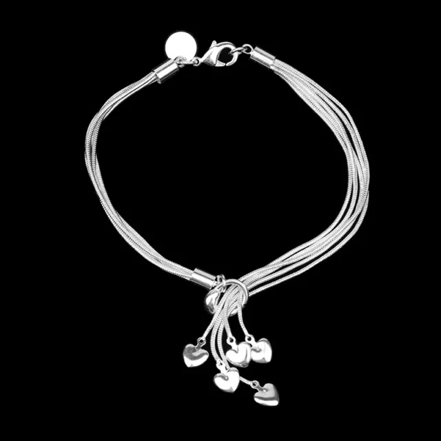 925 Silber Herz Schlangenkette Halskette Armband Set Party Mode Schmuck Schmuck