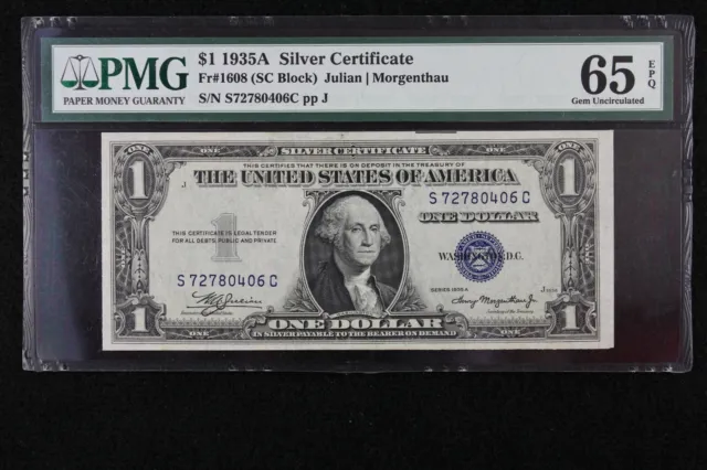 $1 1935A PMG 65 EPQ MIDDLE RUN Silver Certificate S72780406C series A one dollar