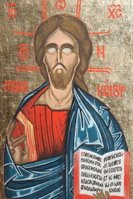 VINTAGE HAND PAINTED Tempera/Wood Jesus Christ Pantokrator Orthodox ...