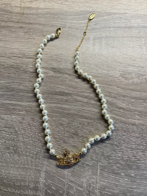 Vivienne westwood mini bas relief pearl gold tone choker necklace deals
