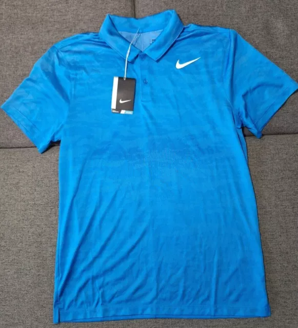 NWT NIKE GOLF Dri-Fit Blue Tiger Pattern Short Sleeve Polo Mens Med