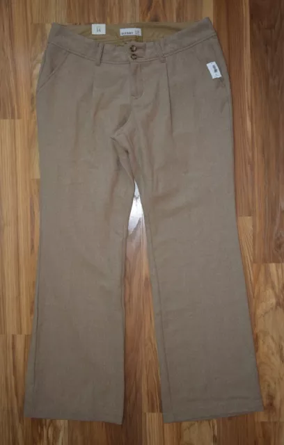 New Womens Old Navy Dress Pants 14 Tan Wool Blend Lined Pleated Mid Rise Trouser