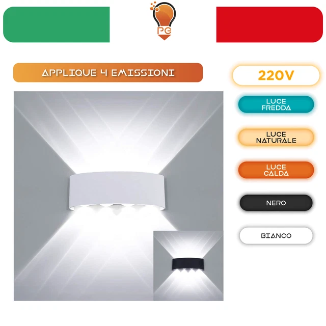 Applique Led Esterno Doppia Luce Ip65 A Parete Muro 24W Lampada Applique 8 Led