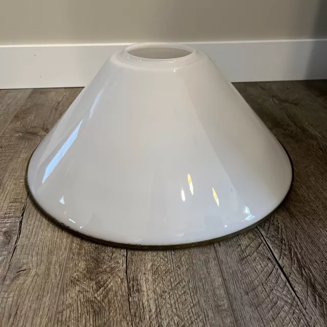 Vtg Large 17.75” Milk Glass Slant Shade Brass Band Heavy Oil Lamp Ceiling Light