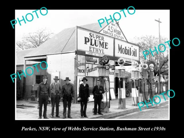 OLD LARGE HISTORIC PHOTO OF PARKES NSW WEBBS SERVICE STATION MOBIL OIL 1930s 2