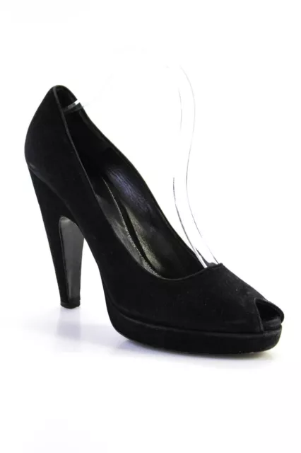 Prada Womens Peep Toe Slip On Stiletto Pumps Black Suede Size 39 9