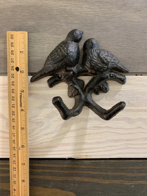 Antique Cast Iron Wall Hooks Two Brown Birds Coat Hat Towel Hangings Vintage 4