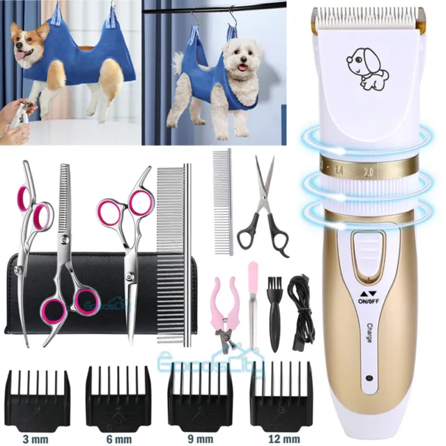 Professional Pet Clippers Dog Cat Animal Hair Trimmer Kit Set & Grooming Hammock