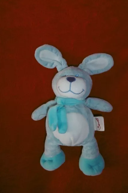 Doudou Peluche Bengy Lapin Bleu et Blanc Echarpe 21/29 cm