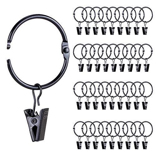 Roonoo 36 Pack Openable Metal Curtain Rings with Clips Fits Up to 1 Inch Rod ...