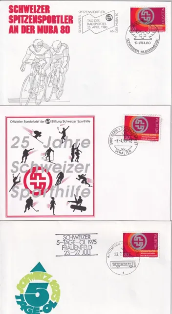 Schweiz, 3 verschiedene Sonderbriefe mit Nr. 1040 + Sonderkarte 150 Jahre Post
