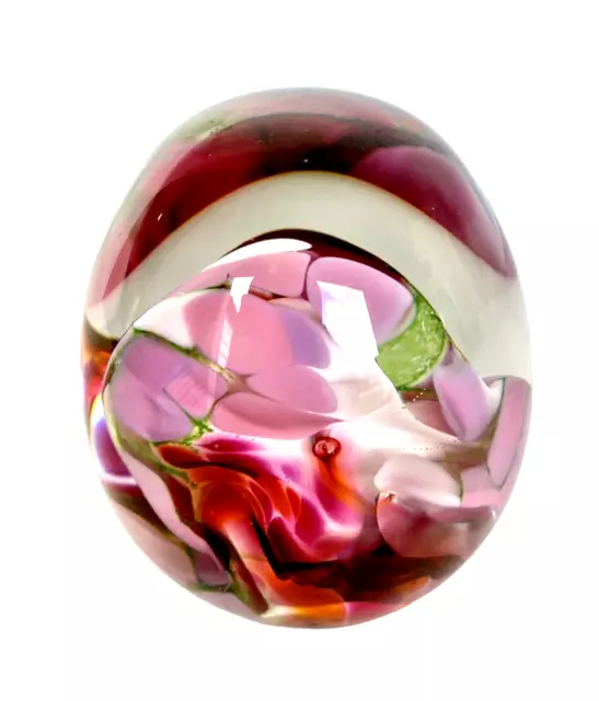 Vintage 1991 Wildcraft Art Glass Paperweight in Pinks, 3-1/2 Inches Tall