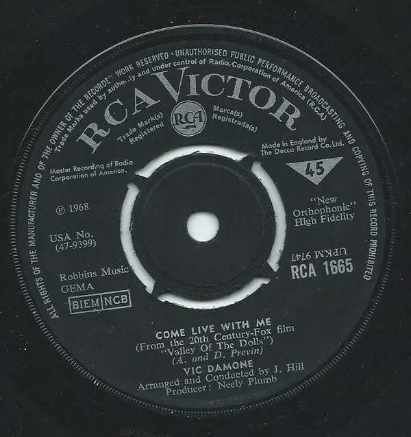Vic Damone - Come Live Your Life With Me / The Glory Of Love (7 Zoll Single)