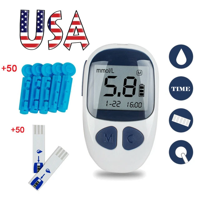 Monitor digital de glucosa en sangre medidor de azúcar monitor diabetes con 50 tiras reactivas FDA