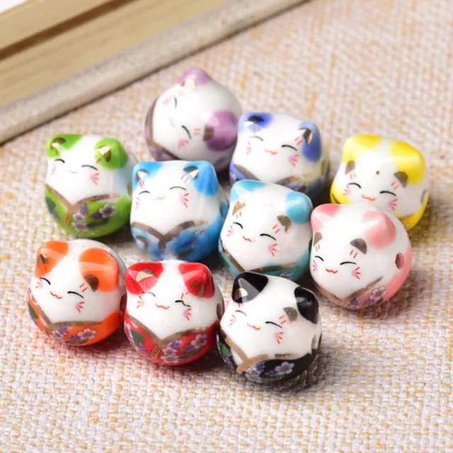 5pcs 16x14mm Fortune Cat Loose Ceramic Porcelain Beads for Jewelry Making